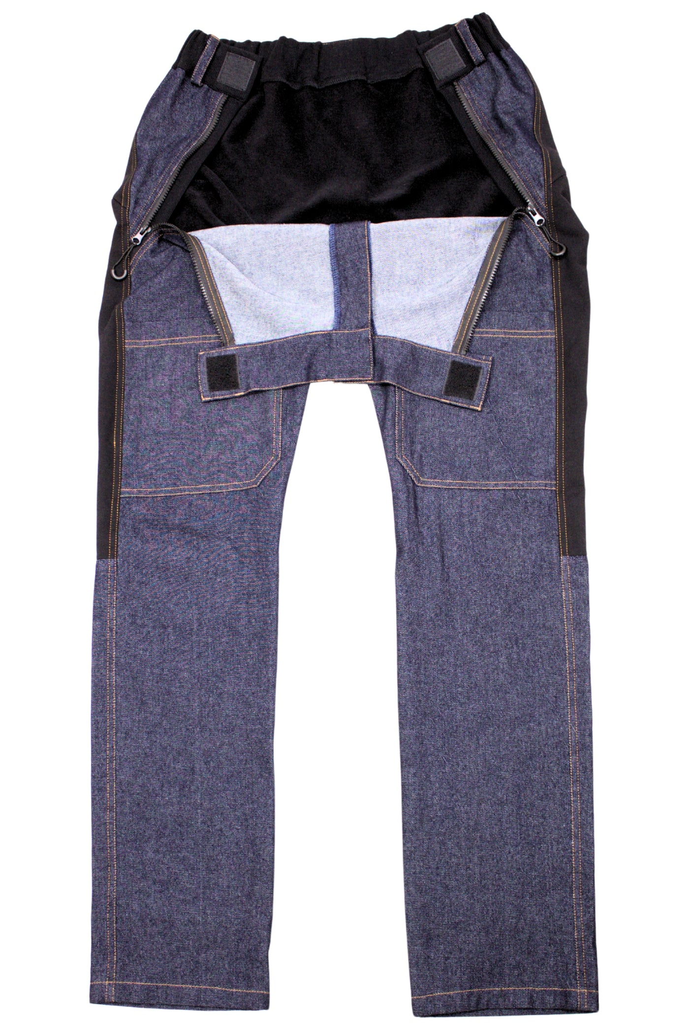 Men's wheelchair adaptive jeans with drop down front 100% cotton