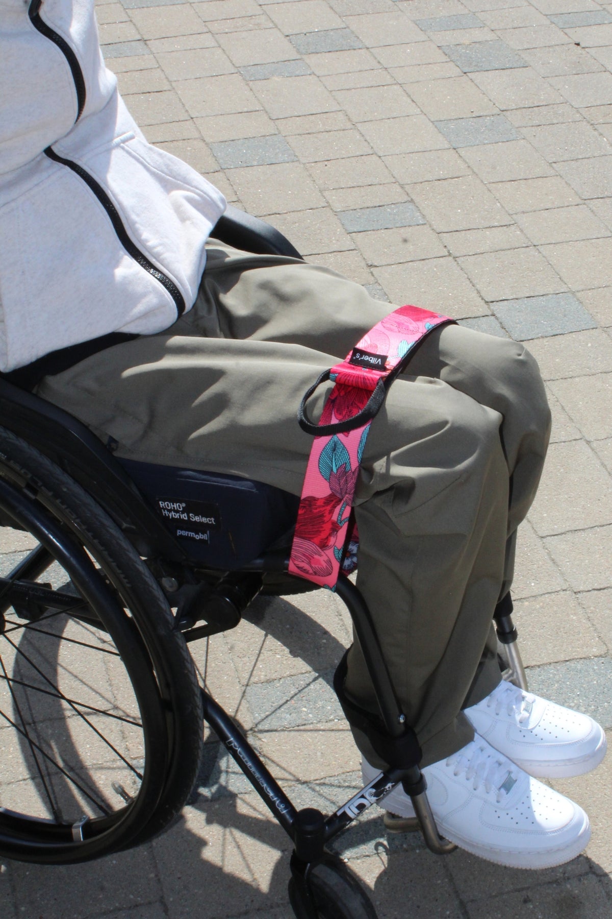 Wheelchair leg & body positioning strap, colourful