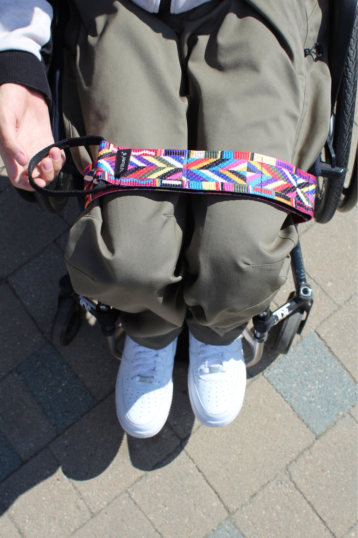 Wheelchair leg & body positioning strap, colourful