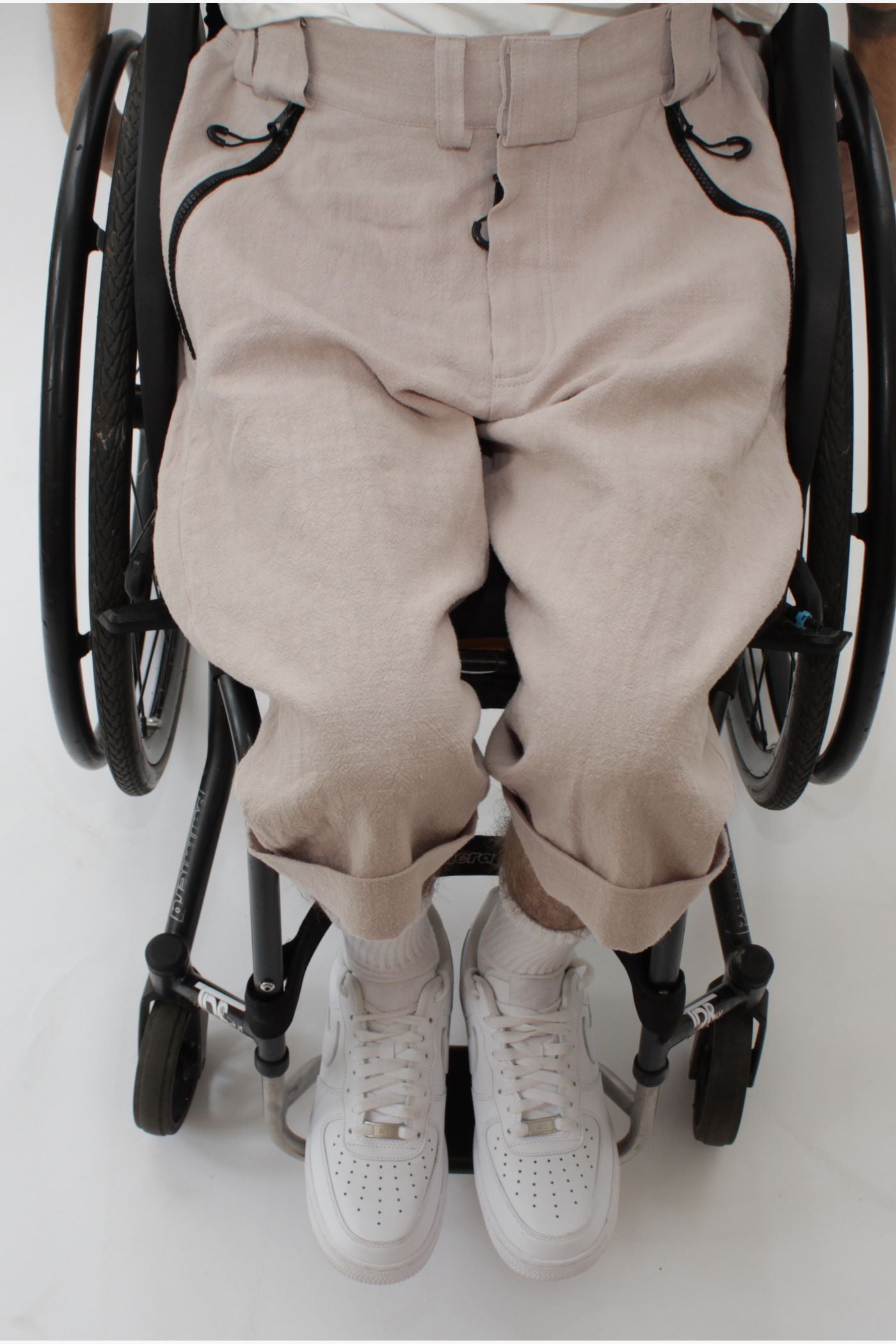 Men's wheelchair adaptive summer shorts with drop down front from skin friendly ramie fabric