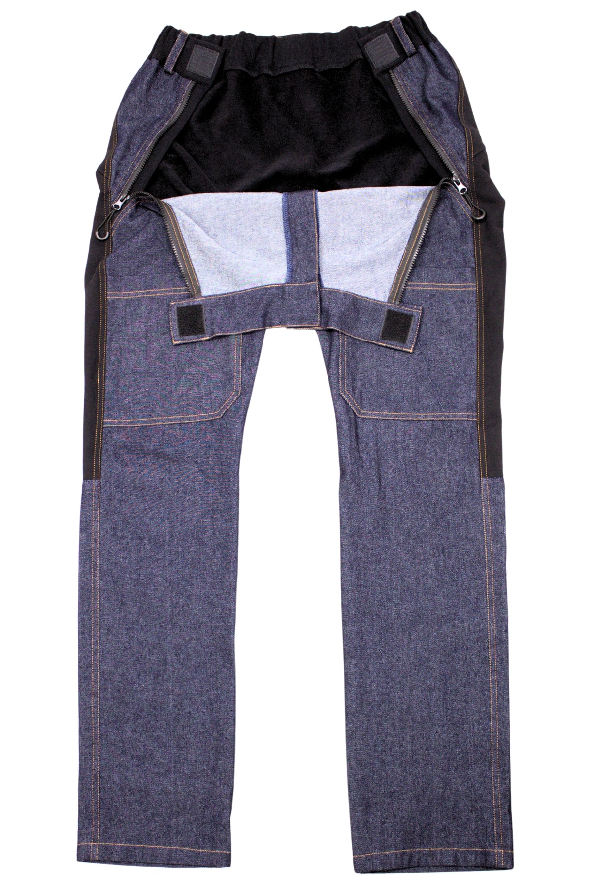 Men's wheelchair adaptive jeans with drop down front 100% cotton
