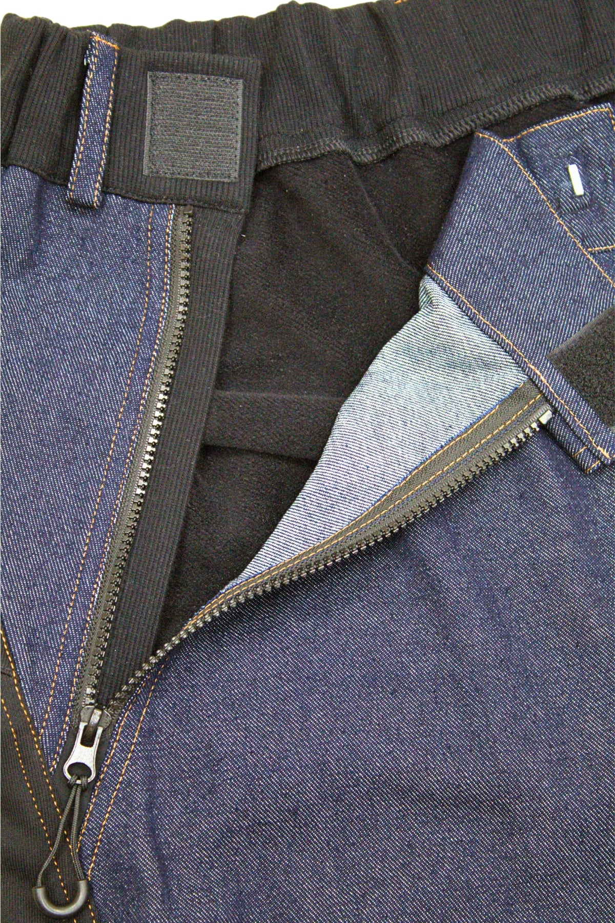 Men's wheelchair adaptive jeans with drop down front 100% cotton