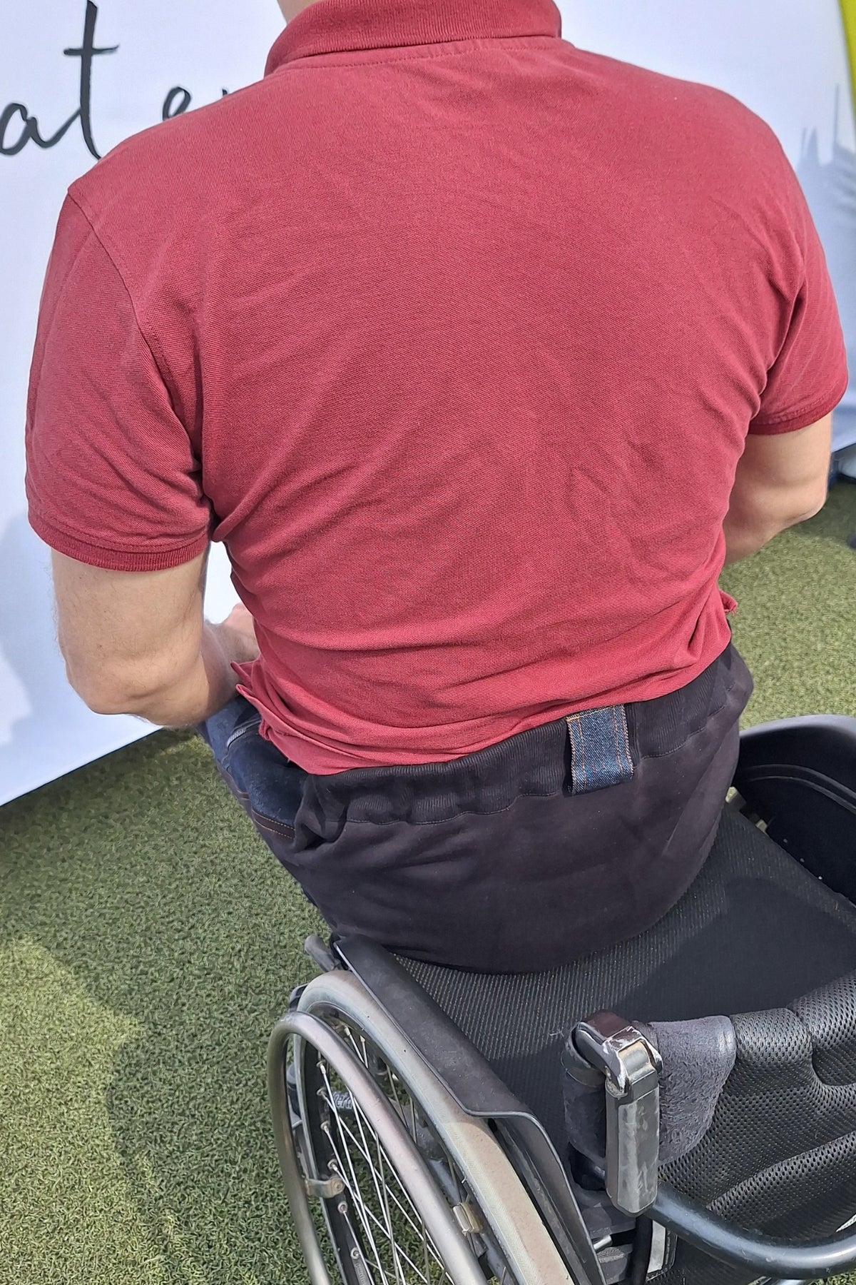 Men's wheelchair adaptive jeans with drop down front 100% cotton