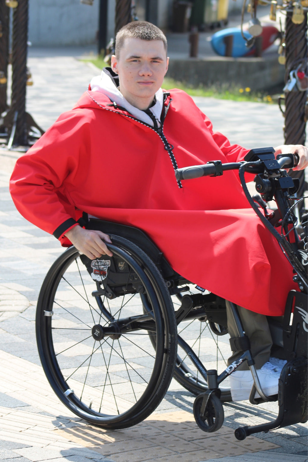 Regenjacke für Rollstuhlfahrer, atmungsaktiv, knielang