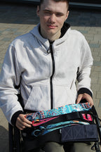 Wheelchair leg & body positioning strap, colourful