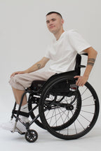 Men's wheelchair adaptive summer shorts with drop down front from skin friendly ramie fabric