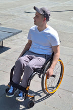 Men's wheelchair adaptive summer pants with drop down front from skin friendly ramie fabric