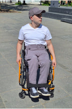 Men's wheelchair adaptive summer pants with drop down front from skin friendly ramie fabric